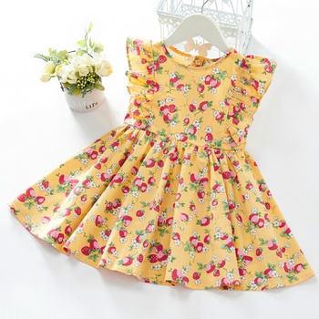 Baby / Toddler Strawberry Print Flounced Sleeveless Dress